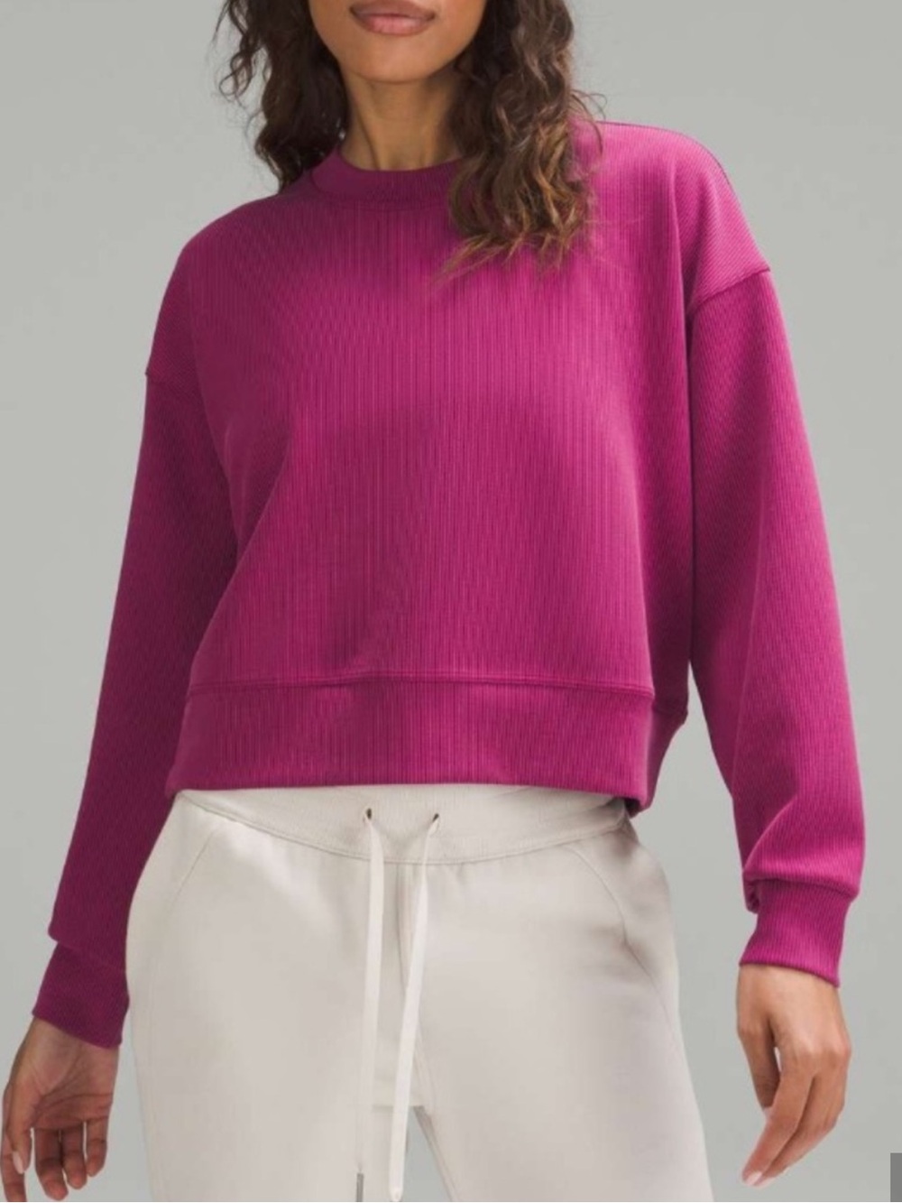 lululemon athletica luxtreme ribbed Cropped Crewneck Sweatshirt in Deep Berry